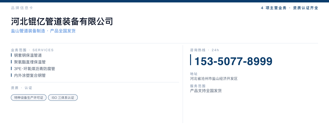 河北锟亿管道装备有限公司 品牌名片